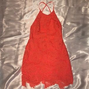 NEON Coral Lace Backless Dress